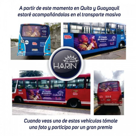 Harín el Indio estará en el transporte urbano de Guayaquil y Quito.